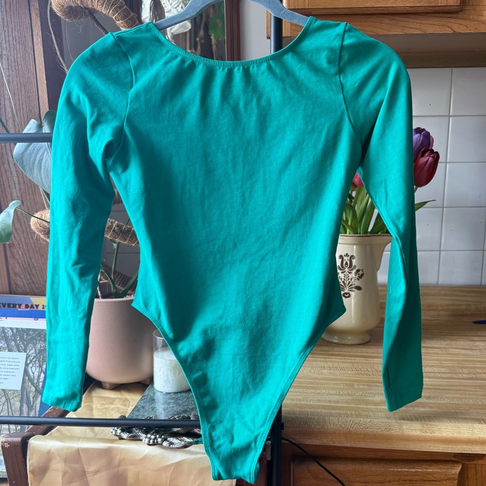 Los Angeles Apparel Teal Long Sleeve Bodysuit w/ Scooped Back